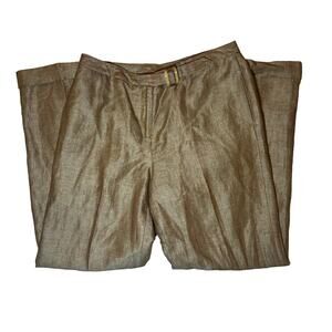 David N. Woman's Belted Linen Blend Brown Trousers Wide Leg Size 10p